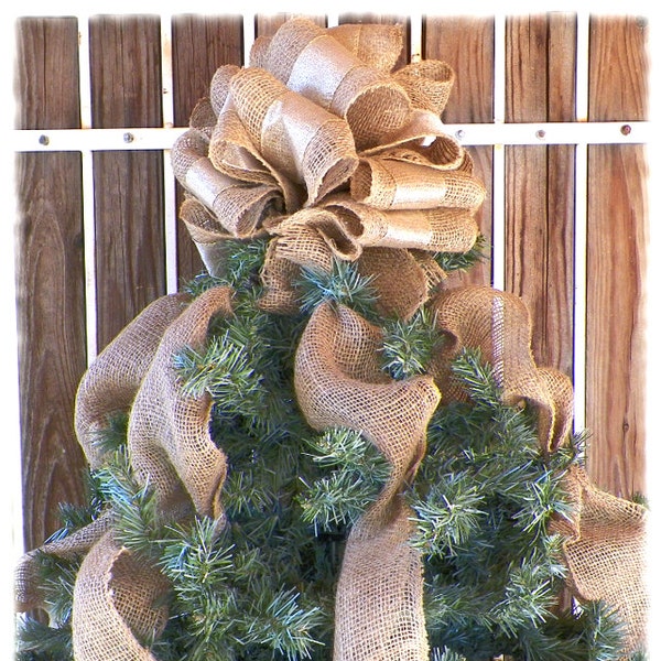 Burlap Tree Topper - Gold Tree Topper,Christmas Tree Topper,Gold Tree Decor,Burlap Topper Bow,Christmas Tree Bow,Holiday Decor,Tree Garland