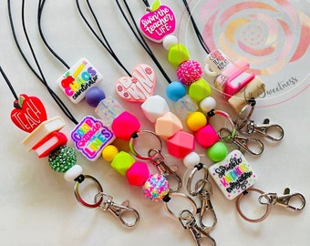 Focal Bead Teacher Lanyard, Bead Lanyard, Teacher Gift, Custom Badge Lanyard, Personalized Teacher Lanyard, Beaded Lanyard, Teacher ID Badge