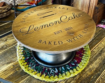 Custom Cake Plate, Personalized Dessert Plate, Rustic Cake Plate, Rustic Wood & Galvanized Metal Cake Stand, Cake Plate