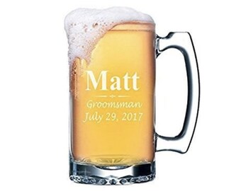Personalized Beer Stein, Etched Glass Beer Mugs, Laser Engraved Glass Mugs, Groomsmen Gifts, Bulk Glass Beer Mugs, Engraved Glass Beer Stein