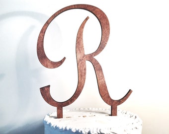 Wooden Wedding Cake Topper: Letter R, Monogram Cake Topper, Rustic Cake Topper, Handmade Cake Topper