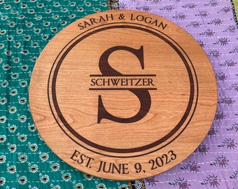 Custom Engraved Lazy Susan, Personalized Turn Table, Solid Cherry Lazy Susan, Personalized Wedding Gift, Housewarming Present, Heirloom Gift