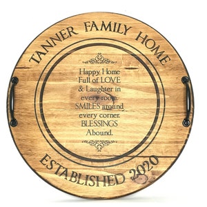 Custom Engraved 18" Round Barrel Head Serving Tray, Wine Barrel Head Charcuterie Board, Customized Serving Tray, Personalized Tray, Rustic