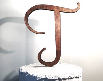 Wooden Wedding Cake Topper: Letter T, Monogram Cake Topper, Rustic Cake Topper, Handmade Cake Topper