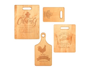 Personalized Solid Wood Cutting Board Set, Housewarming Gift, Wedding Gift, Engraved Kitchenware, Walnut, Maple