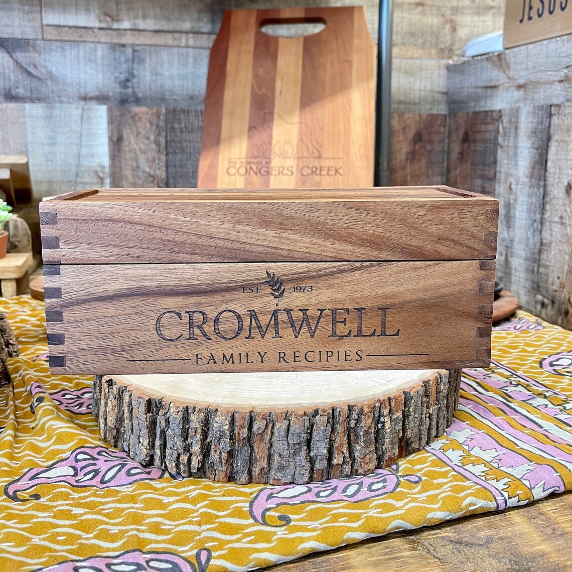 Custom Engraved Acacia Wood Recipe Box 2 Compartment Recipe Etsy