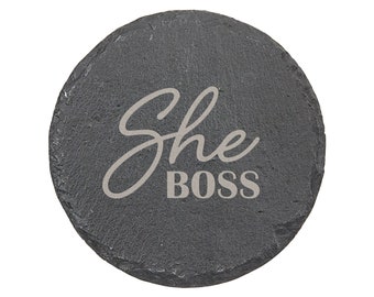 SheBoss Slate Coaster, Round Coaster, Square Coaster, Custom Coaster, Woman Empowerment Gifts, Mom Boss, Stone Coasters, Women Empowerment