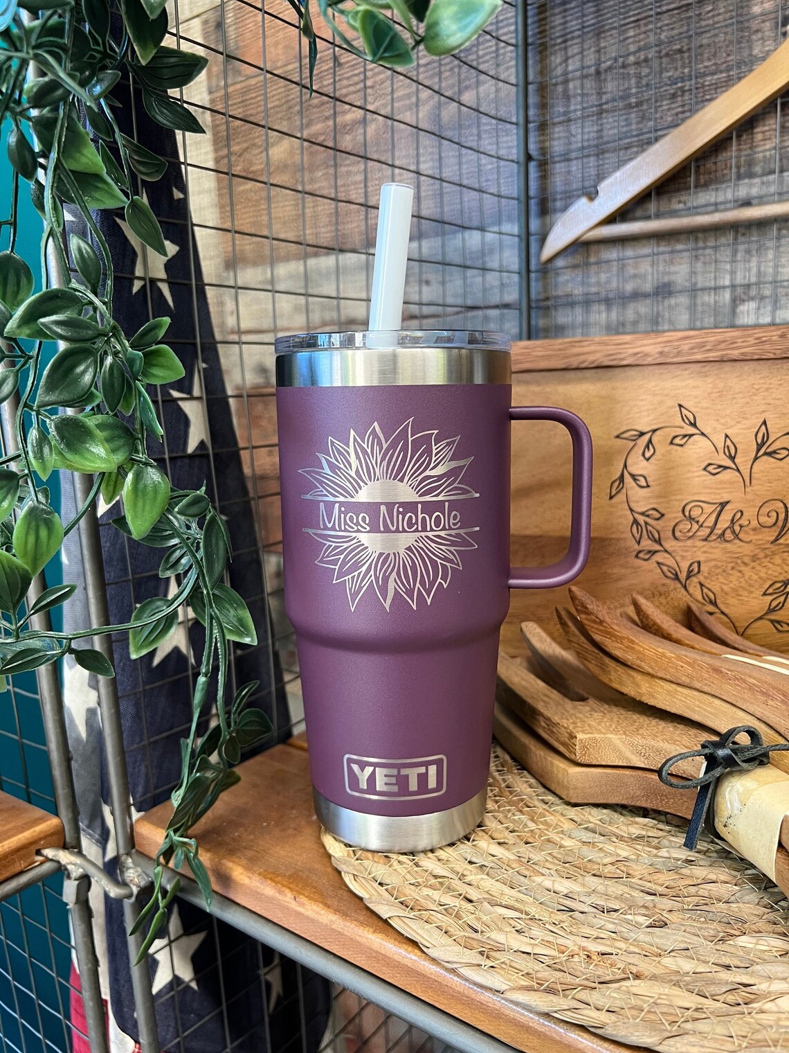 25oz Custom Engraved YETI Travel Mug W/ Handle & Straw Lid Etsy