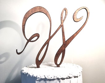 Wooden Wedding Cake Topper: Letter W, Monogram Cake Topper, Rustic Cake Topper, Handmade Cake Topper