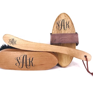 Personalized Luxury Custom Engraved Wooden Horse Brush Set (2, 3, 4 or 5 Brush Sets), Equestrian gifts for horse lovers, Horse Grooming set