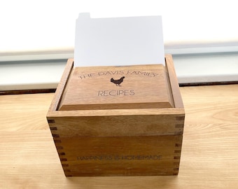 Custom Heirloom Quality Laser Engraved Recipe Box, Personalized Wooden Recipe Box, Solid Wood Recipe Holder, Keepsake Recipe Box, Customized