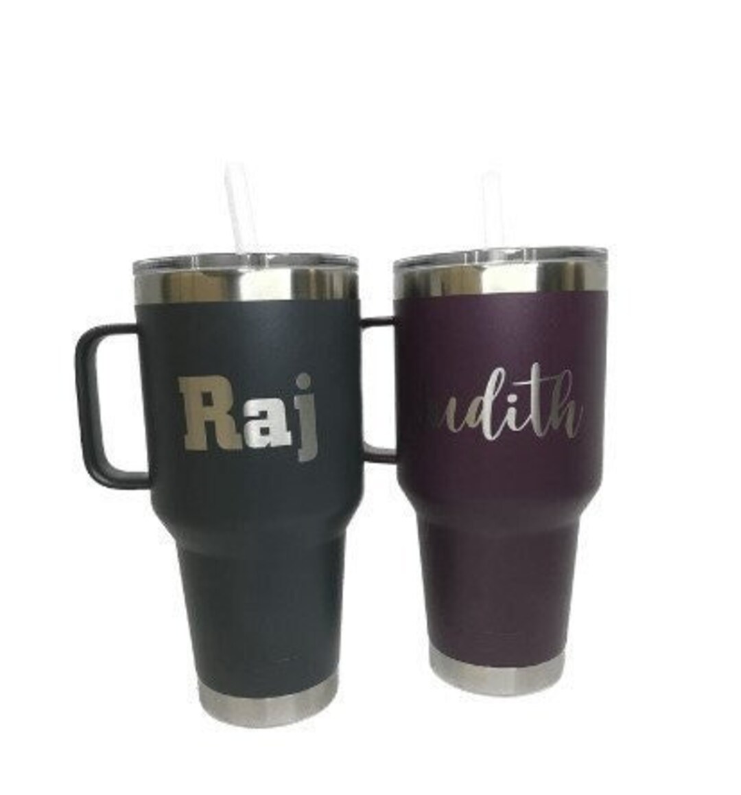 35oz Custom Engraved YETI Travel Mug W/ Handle & Straw Lid Etsy