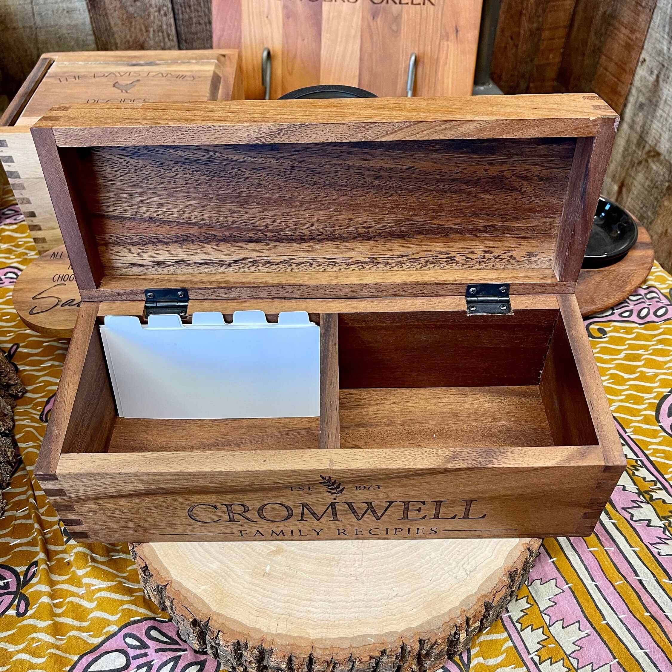 Custom Engraved Acacia Wood Recipe Box 2 Compartment Recipe Etsy