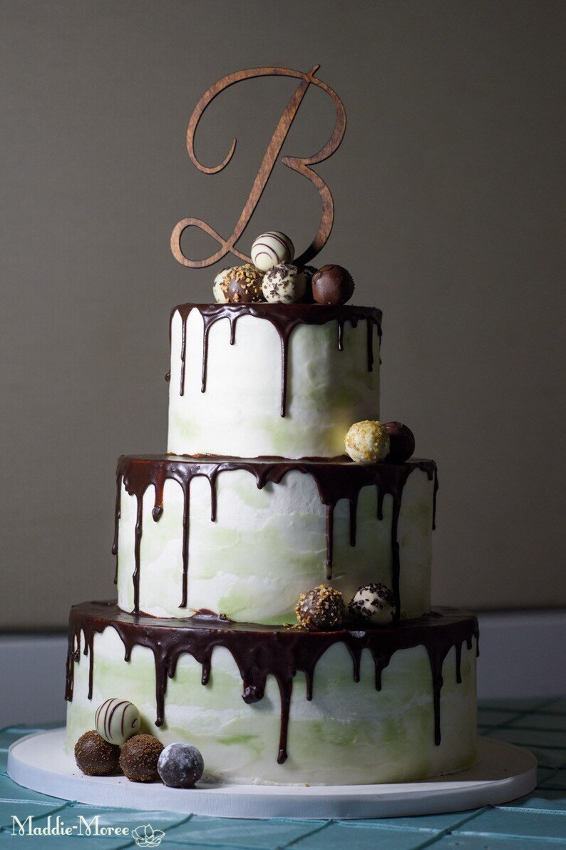 Wooden Wedding Cake Topper Letter B Monogram Cake Topper