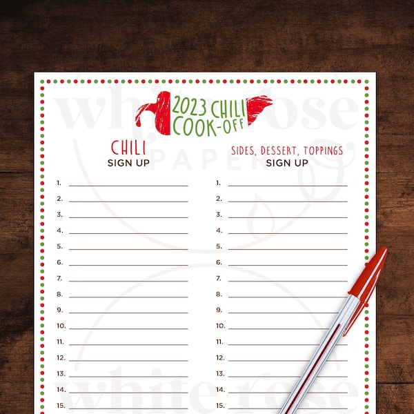 Chili Sign up Sheet Etsy