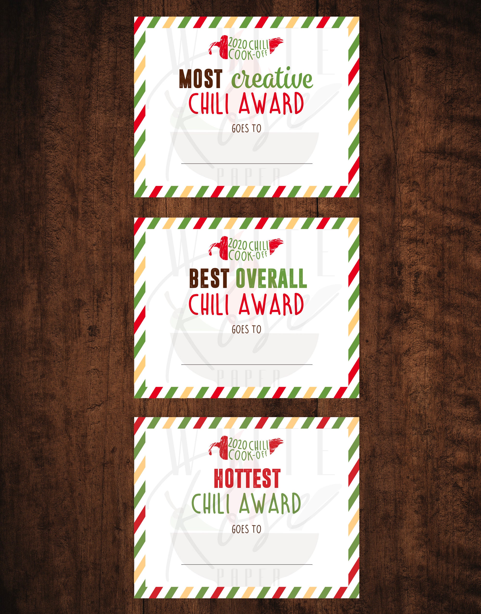 Chili CookOff Awards Set of 3 Most Creative Best Etsy