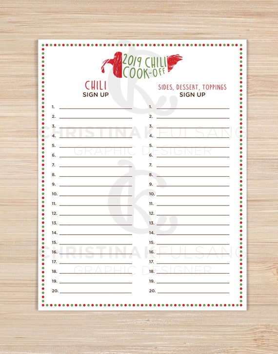 Chili Cook Off Sign Up Sheet Etsy Chili Cook Off Sign Up Sheet Etsy