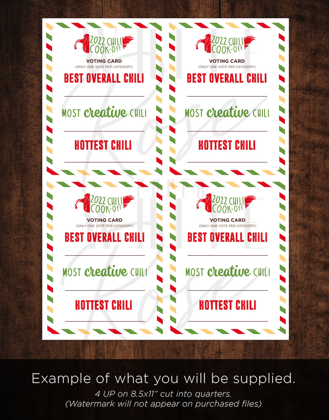 Chili Cookoff Voting Cards Etsy