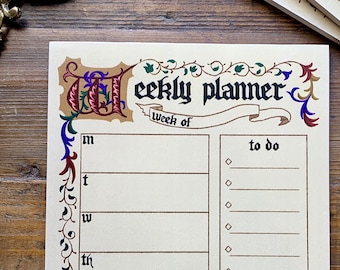 Medieval weekly planner notepad, illuminated manuscript, planner notepad, weekly planner, art history