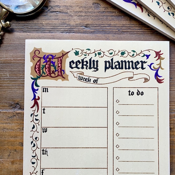 Middeleeuws weekplanner notitieblok, verlicht manuscript, planner notitieblok, weekplanner, kunstgeschiedenis