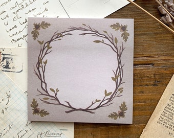 Oak branches sticky note, botanical sticky note, botanical stationery, dark academia (discontinuing)