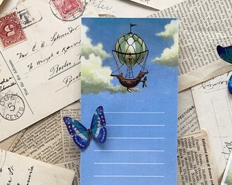 Flying airship notepad, grocery pad, skinny notepad, fantasy steampunk stationery, fantasy stationery, list notepad