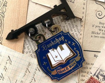 Bookstore shop sign enamel pin, bookshop pin, hanging shop sign pin, bookish enamel pin