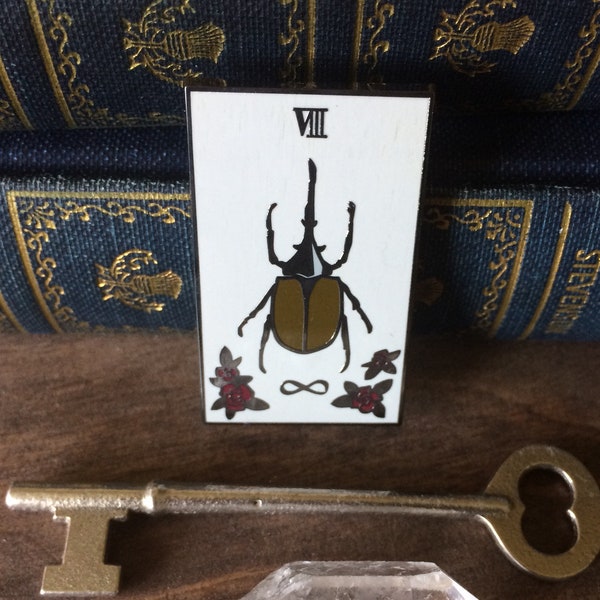 Strength tarot pin, hard enamel pin, anima mundi tarot deck, occult goth lapel pin, cloisonne, beetle bug