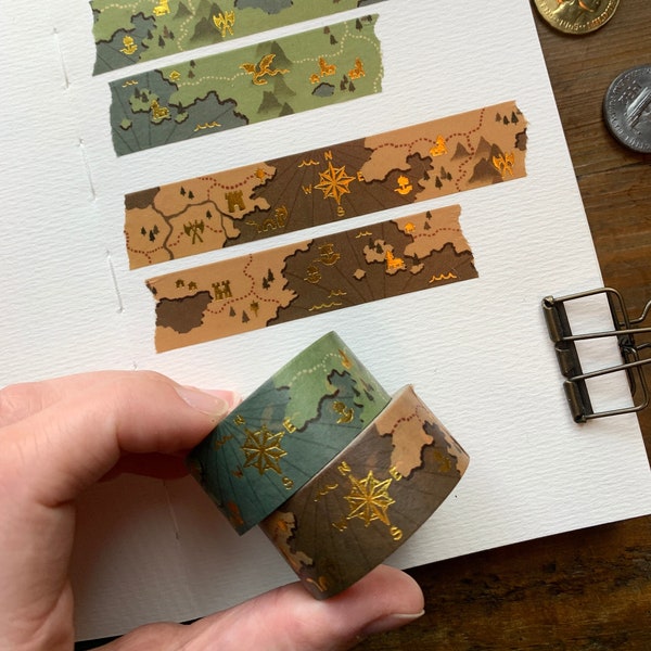 Fantasie Landkarten Washi Tape mit Goldfolie bedruckt, Washi Tape 20mm, Kartographie Washi Tape, Washi Tape, Landkarte Washi, ttrpg Washi