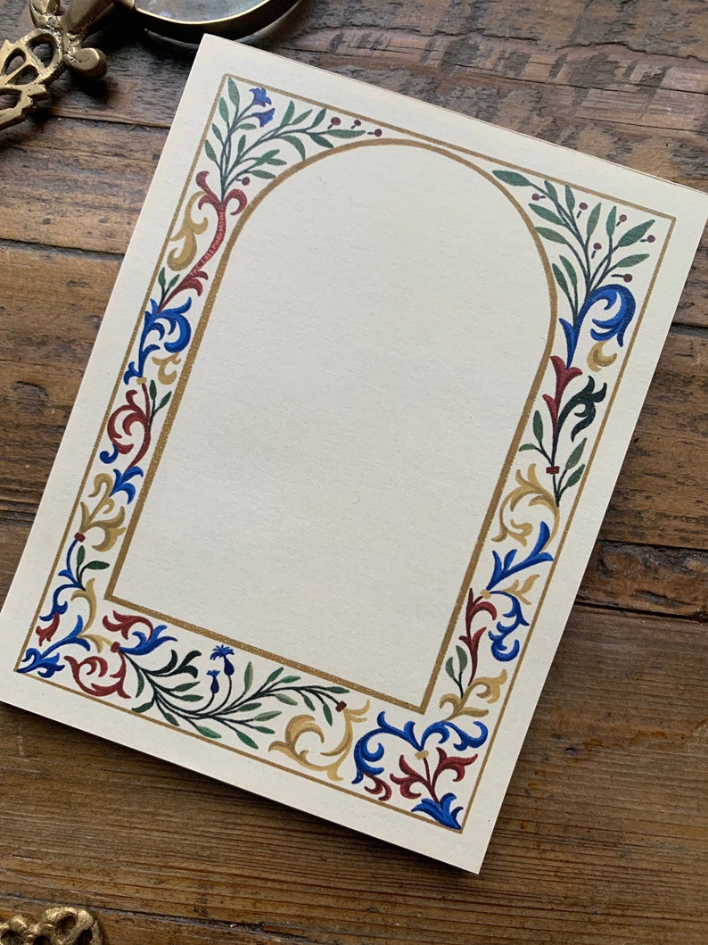 Medieval border notepad, illuminated manuscript notepad, medieval stationery, art history, dark academia, light academia image 2