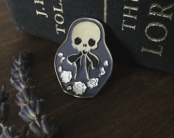 Nesting doll soft enamel pin, lapel pin, goth creepy cute skull jewelry, matryoshka (discontinuing)