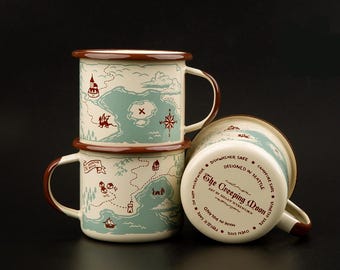 Adventure map 12oz enamel mug, camping mug, dnd mug