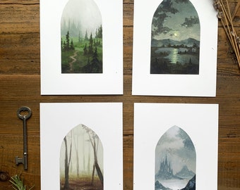 Cathedral mini prints 4-pack, tiny landscape paintings