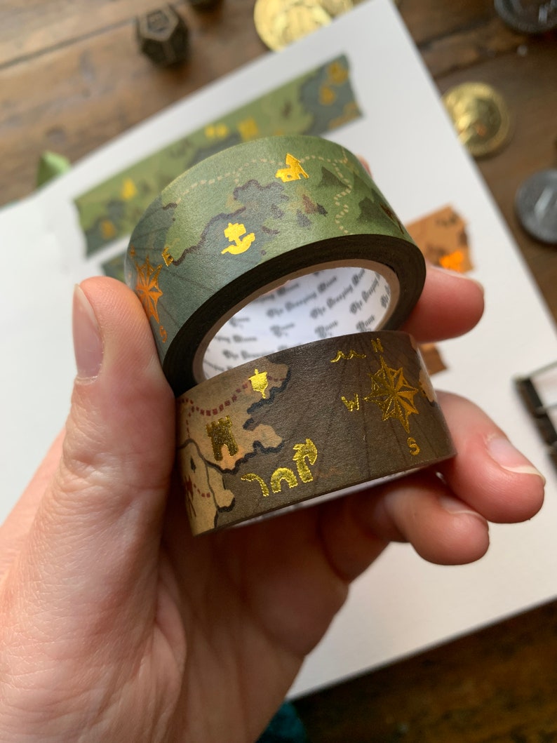 Fantasy maps gold foil printed washi tape, 20mm washi tape, cartography washi tape, map washi, dnd washi, ttrpg washi image 5