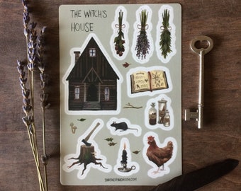 The Witch's House sticker sheet, witchy stickers, homestead, witchcraft, kitchen witch, green witch, stationery, hygge