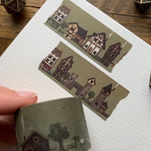 Fairy tale village washi tape, 30mm washi tape, fantasy washi tape, RPG washi tape, DnD washi tape, DnD stationery, village washi tape