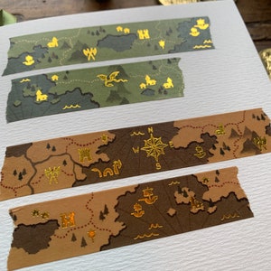 Fantasy maps gold foil printed washi tape, 20mm washi tape, cartography washi tape, map washi, dnd washi, ttrpg washi image 3