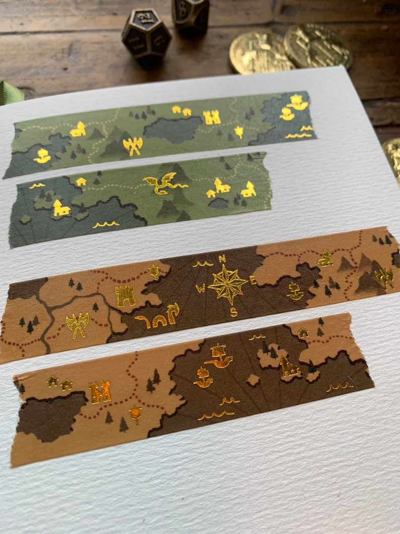 Fantasy maps gold foil printed washi tape, 20mm washi tape, cartography washi tape, map washi, dnd washi, ttrpg washi image 3