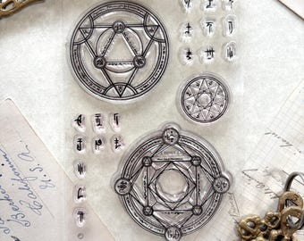 Arcane sigils clear stamp set, cling stamp, wizard spells, dnd stationery