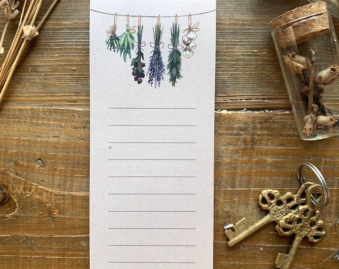 Witch's herbs notepad, Halloween notepad, market pad, skinny notepad, witchy stationery, grocery list, witchy notepad