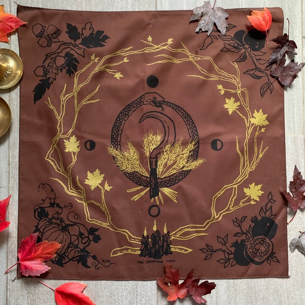 Ritual cloth - DARK BROWN autumn edition, tarot reading cloth, altar cloth, Halloween, Samhain, casting cloth, brown bandana, witch bandana