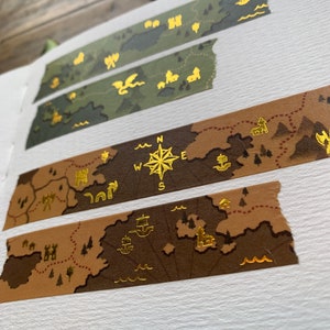 Fantasy maps gold foil printed washi tape, 20mm washi tape, cartography washi tape, map washi, dnd washi, ttrpg washi image 2