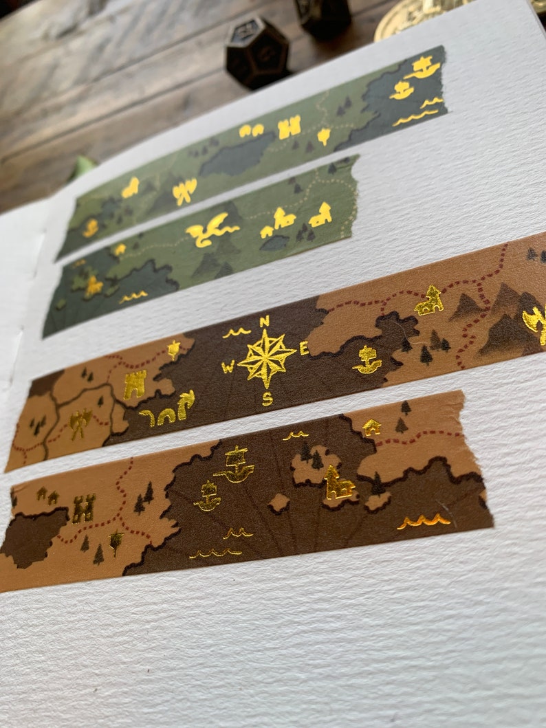 Fantasy maps gold foil printed washi tape, 20mm washi tape, cartography washi tape, map washi, dnd washi, ttrpg washi image 2