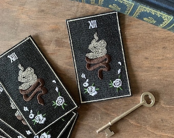 Death tarot embroidered patch, iron on patch, snake patch, tarot patch, occult esoteric patch