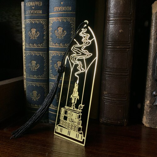 Cathedral candlestick metal brass bookmark, dark academia - now shiny!