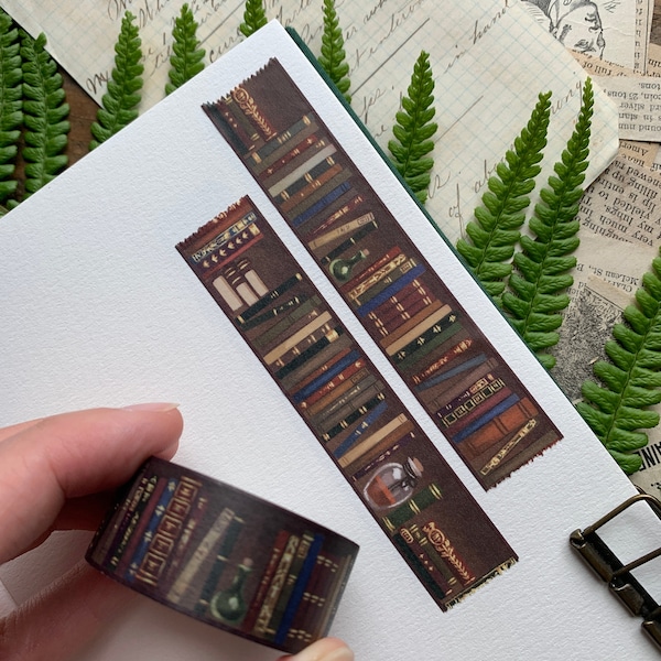 Bookshelf washi tape, 20mm washi tape, dark academia, bookish washi