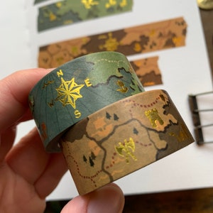 Fantasy maps gold foil printed washi tape, 20mm washi tape, cartography washi tape, map washi, dnd washi, ttrpg washi image 4