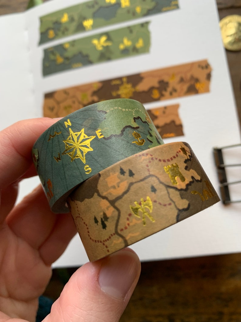 Fantasy maps gold foil printed washi tape, 20mm washi tape, cartography washi tape, map washi, dnd washi, ttrpg washi image 4