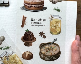 Cottage kitchen clear sticker sheet, cottagecore stationery