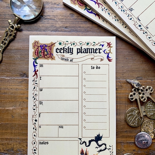 Medieval weekly planner notepad, illuminated manuscript, planner notepad, weekly planner, art history